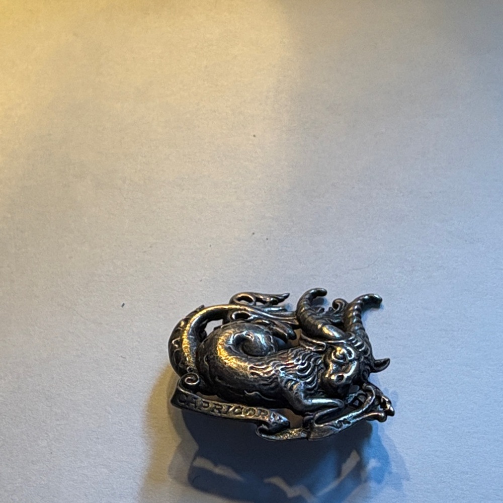 Vintage Capricorn Zodiac Silver Brooch by Cini
